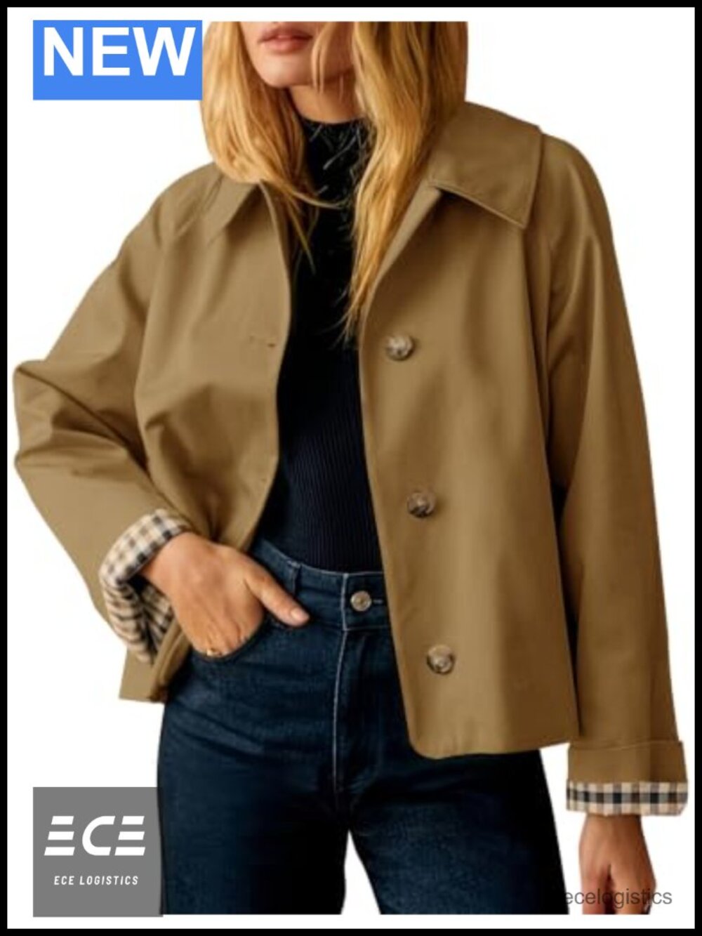 Cropped Trench Coat Women Polyester Oversized Casual Fall Jacket